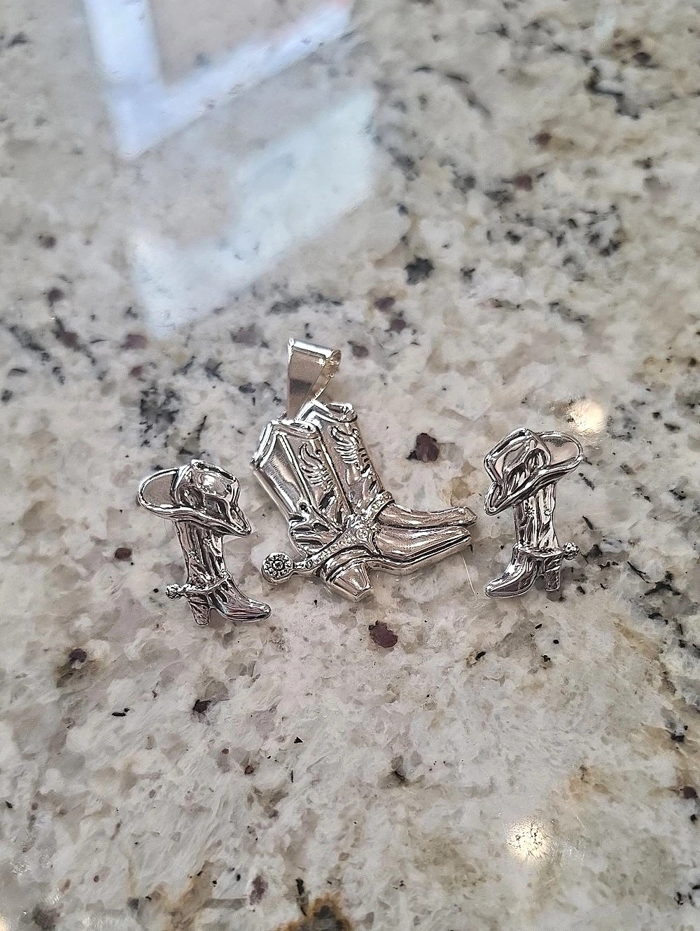Western Cowboy Boot Jewelry Set Silver Like New